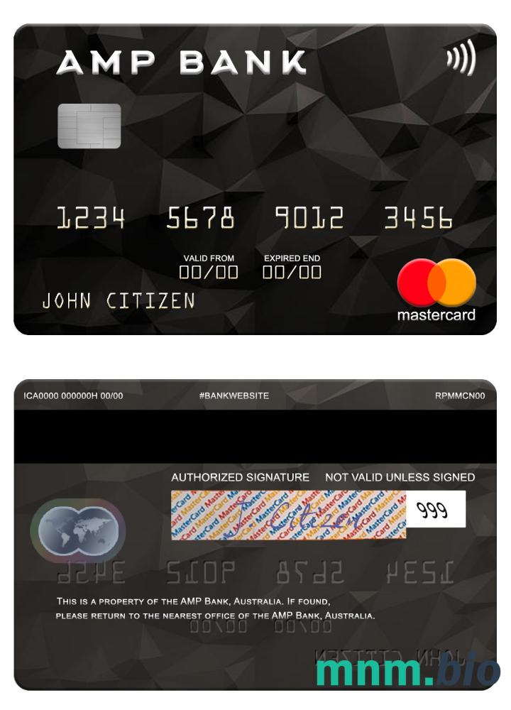 Australia AMP Bank przykład karty mastercard w formacie PSD